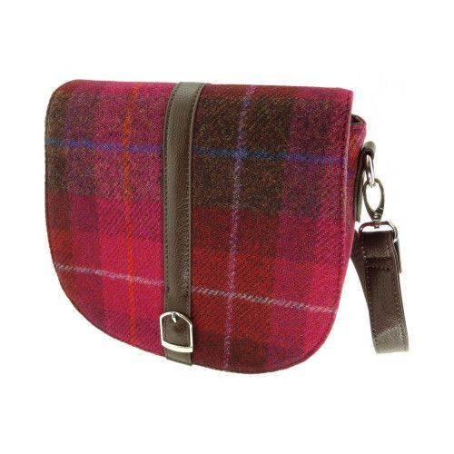Harris Tweed 'Beauly' Shoulder Bag by Glen Appin Deep Pink Tartan Keilys.com
