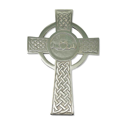 Exclusively Irish Brass Claddagh Cross - Trinity Knot and Claddagh Center Satin Nickel Keilys.com