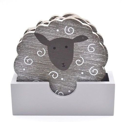 RLS-8SP252 Sheep Wood Coaster Set of 4 Curls & Black Face Shop online on Keilys.com