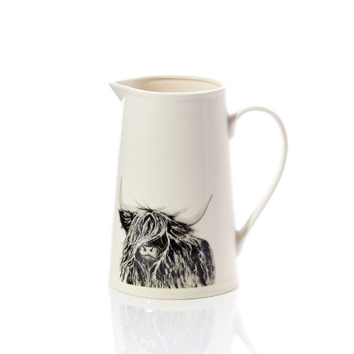 RLS-7HL289 Scottish Highland Cow Stoneware Jug White & Grey Keilys.com