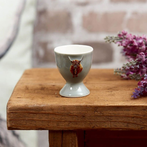 RLS-7HL283 Highland Cow Egg Cup Embossed Stoneware Keilys.com