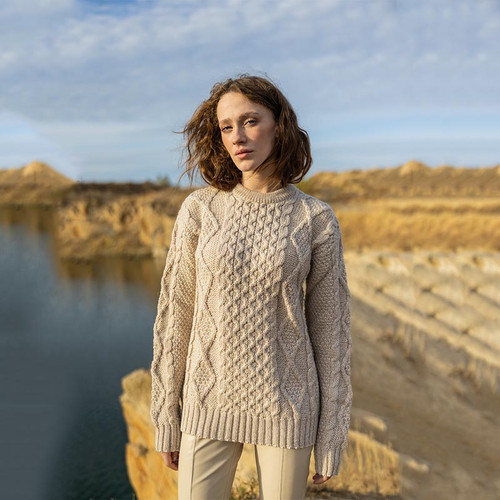 FL194-609 Aran Fisherman Cable Sweater Parsnip Color Keilys.com