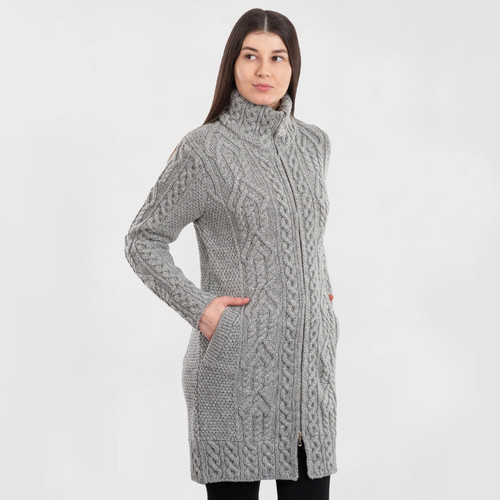 ML907-103 Aran Knit Merino Wool Mock Neck Coat 100% Merino wool Keilys.com