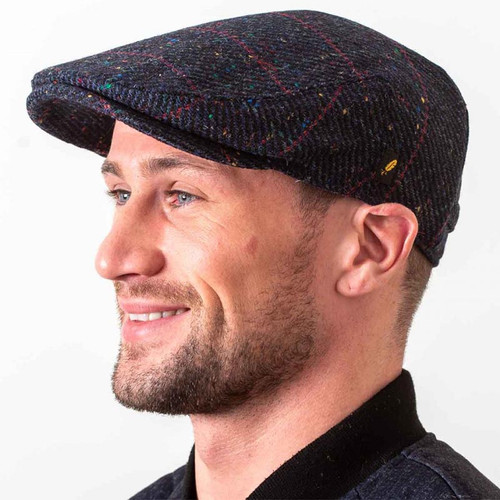 HOF-DUBFC-Ref-8600-05 Donegal Tweed Dubliner Flat Cap Navy Check Color Keilys.com