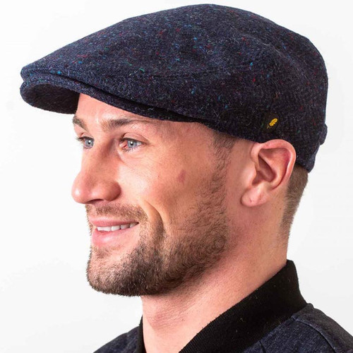 HOF-DUBFC-Navy-Ref-6400-05 Donegal Tweed Dubliner Flat Cap Navy Color Keilys.com