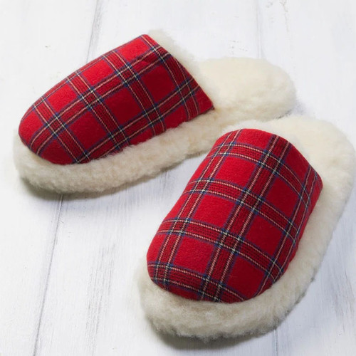 LV-S-LV27 Scottish Tartan Wool & Fleece Home Slippers Red Tartan Royal Stewart  Shop online on Keilys.com