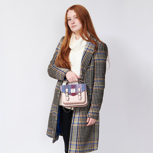 ISL-2711PNBTTL00 Harris Tweed Mini Calton Satchel  Pink Blue Tartan Lifestyle Keilys.com