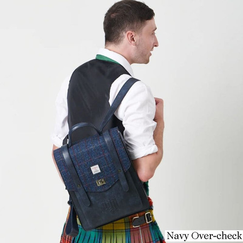 ISL-8399NAVOCL00 Spacious Harris Tweed Backpack Traditional Designs Navy Overcheck Lifestyle Keilys.com
