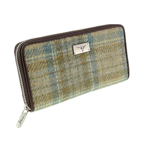 GA-LB2100-COL132 Ladies Harris Tweed Long Wallet Tartan Design Beige Stewart Keilys.com