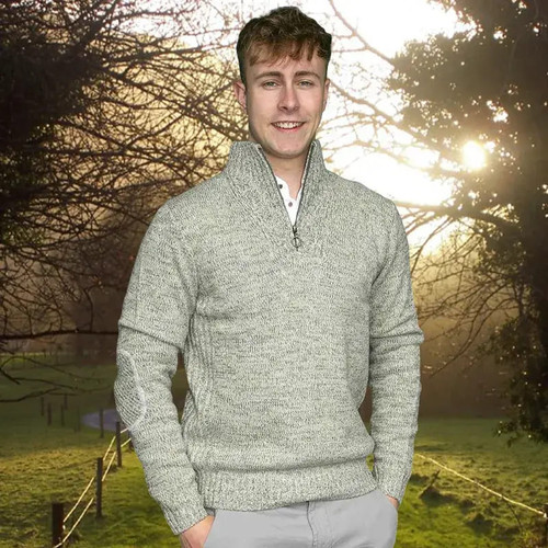 AI-DOL-OATM Men's Half-Zip Irish Fisherman Sweater  Oatmeal Marl Color Keilys.com