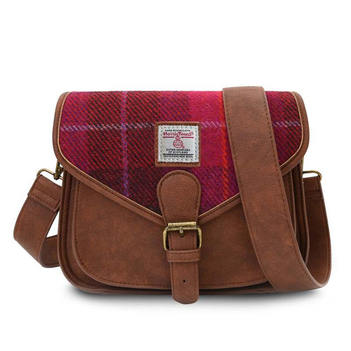 ISL-8320FUSTTL00 Handcrafted Harris Tweed Saddle Bag Fuchsia Tartan Color Keilys.com