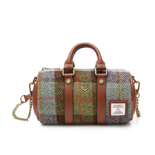 ISL-8823CBLTTL00 Handwoven Harris Tweed Mini Duffel Bag Chestnut and Blue Tartan Color Keilys.com