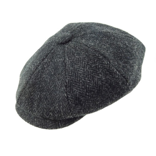 GA-GH0460-CHARC Harris Tweed Shelby Newsboy Cap  Herringbone Design Charcoal Color Keilys.com