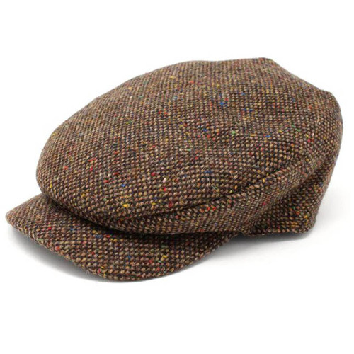 DW2-412G Irish Tweed Daithi Long Peak Flat Cap in Brown Fleck Salt and Pepper Color Keilys.com