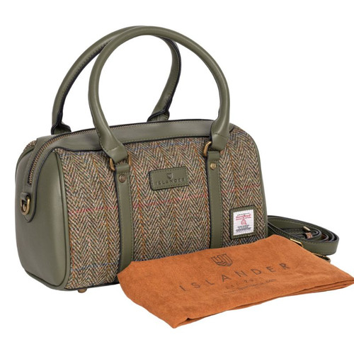 ISL-8846CHEHBL00 Medium Handwoven Harris Tweed Duffle Bag in Chestnut Herringbone Keilys.com