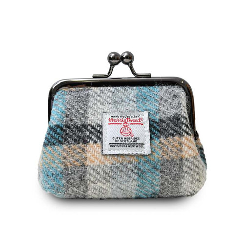 ISL-9500ISLTTL000 Handwoven Harris Tweed Coin Purse in Islander Tartan Color Front View Keilys.com