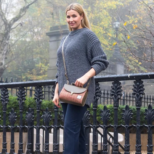 MCS-CB2506-1813A1 Handwoven Genuine Harris Tweed Mini Shoulder Bag in Maple Color Lifestyle Keilys.com