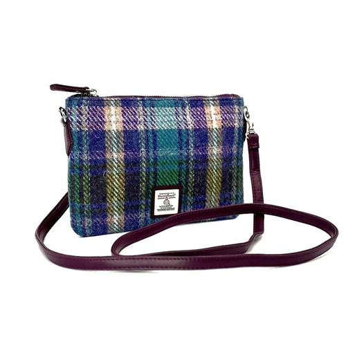MCS-CB3014-MCS2204 Handcrafted Ladies Harris Tweed Zip Purse in Green/Purple Color Front View Keilys.com