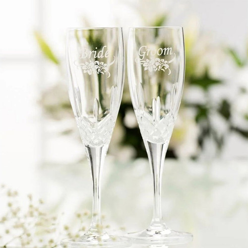 G270392 Bride & Groom Irish Champaign Glass Set of 2 Galway Crystal Keilys.com