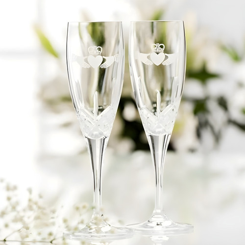 G293252 Irish Claddagh Champagne Glass Set of 2 Galway Crystal Shop online on Keilys.com