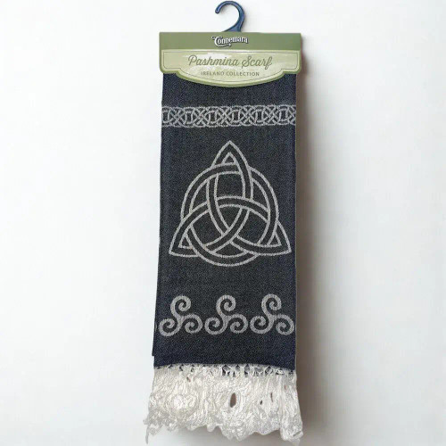 JCW-14829 Celtic Trinity Knot Silk Scarf Green Color Charcoal Color Keilys.com