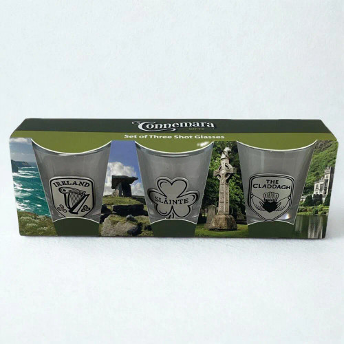 JCW-38833 Set of 3 Irish Symbols Engraving Pewter Shot Glasses Keilys.com