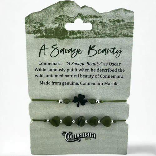 JCW-46665 Set of 2 Connemara Marble Celtic Bracelets  Shamrock on Keilys.com