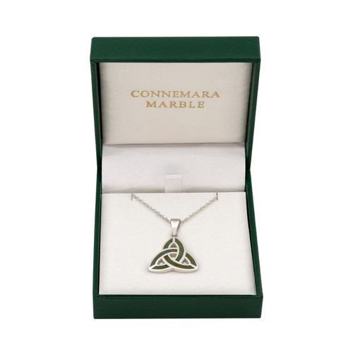 JCW-10803 Connemara Marble Trinity Knot Silver Pendant Keilys.com