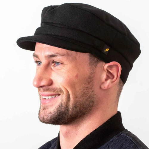 HOF-SKPMLT-Black Men's Melton Wool Irish Skipper Cap Black Color Keilys.com
