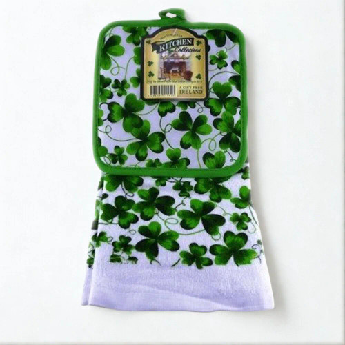 JCW-51511 Irish Designed Kitchen Set – Tea Towell & Pot Holder with Shamrocks Irish Kitchen on Keilys.com