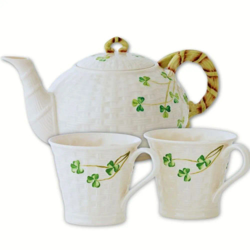 HI-Set-400 Handpainted Belleek Tea Set of Tea Pot & 2 Cups Shop Irish Kitchen on Keilys.com