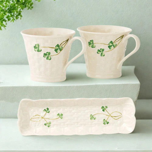 HI-Set-403 Handpainted Belleek Dining Set of Long Tray & 2 Cups Irish Kitchen onKeilys.com