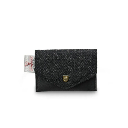 ISL-9100BLAHBL00 Handcrafted Harris Tweed Clasp Card Wallet Black Herringbone Color Keilys.com