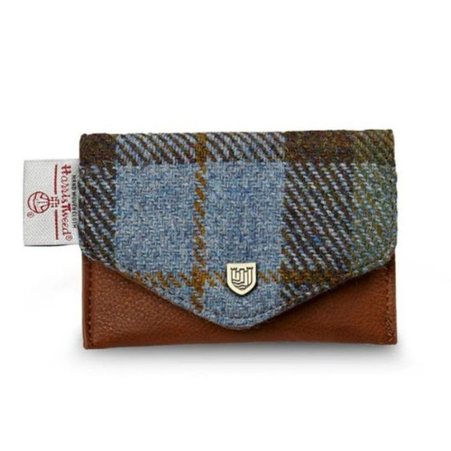 ISL-9100CBLTTL00 Handcrafted Harris Tweed Clasp Card Wallet Chestnut and Blue Color Keilys.com