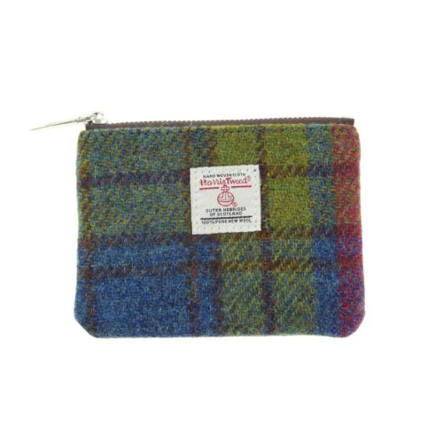 GA-LB2045-COL046 Harris Tweed Mini Zip Purse with Tartan Design Multi Color Keily’s.com.