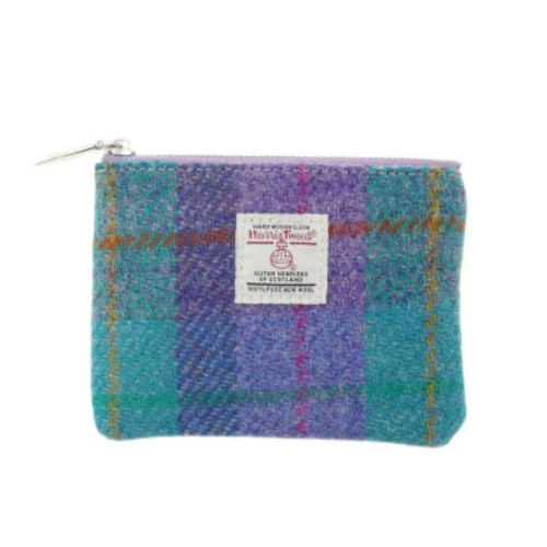 GA-LB2045-COL079 Harris Tweed Mini Zip Purse with Tartan Design Green Purple Keily’s.com.