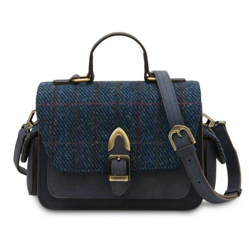 ISL-8400NAVOCL00 Harris Tweed & Genuine Leather Crossbody Bag Navy Studio Keily’s.com