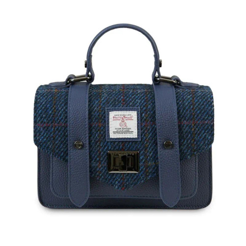 ISL-8711NAVOCL00 Mini Harris Tweed Satchel with Scottish Tartan Navy Studio 