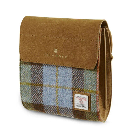ISL-8722CBLTTL00 Genuine Harris Tweed & Leather Scottish Bag Chestnut Blue Tartan Studio Keily’s.com