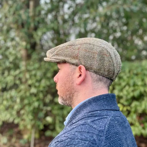 MCS-CB2406-C001T-COUNTRY-GREEN Harris Tweed Harringbone Scottish Flat Cap LIFESTYLE Keily's.com