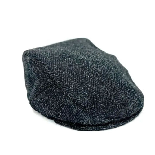 MCS-CB2406-L006J-CHARCOAL Harris Tweed Harringbone Scottish Flat Cap Keily's.com