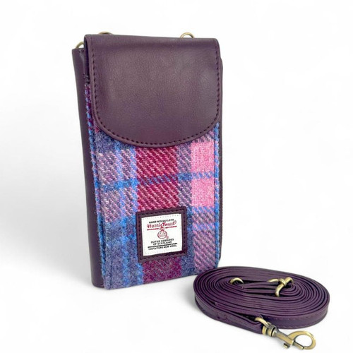 MCS-MAC2511-PASTEL PINK Handwoven Harris Tweed Crossbody Phone Bag Keilys.com