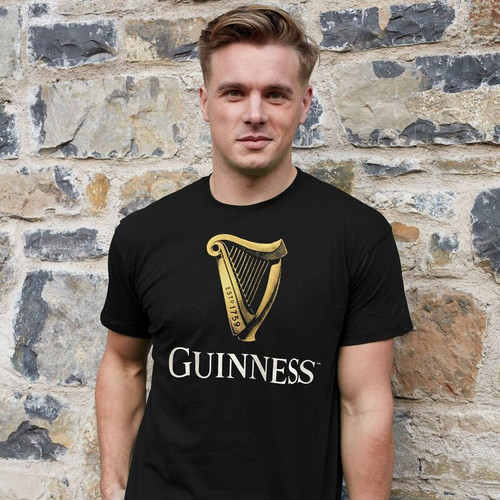 GH1259 Guinness Iirish Harp Black T-Shirt for Men Front view Keilys.com