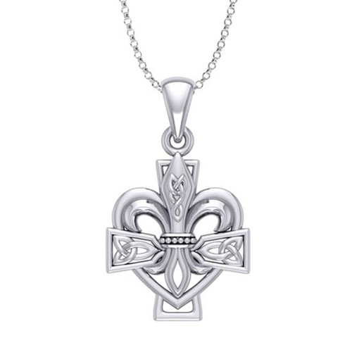 Sterling Silver Pendant in Fleur-de-Lis and Celtic Cross with Chain On Keilys.com