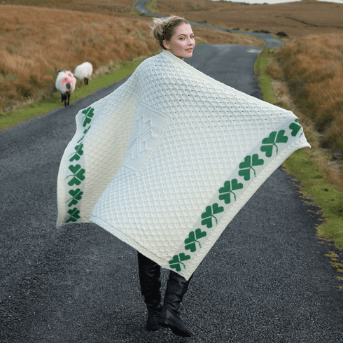 Large Shamrock Merino Wool Throw Blanket Natural Keilys.com