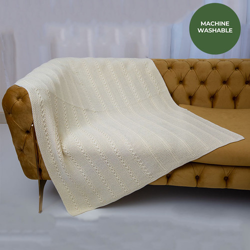 Cable Knit Patch Throw Folded On a sofa Keilys.com