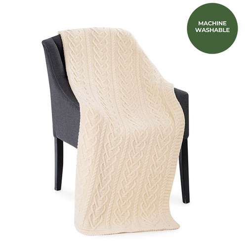 Shop Natural Wool Aran Throw Blanket Hearts Design 100%Merino wool On Keilys.com