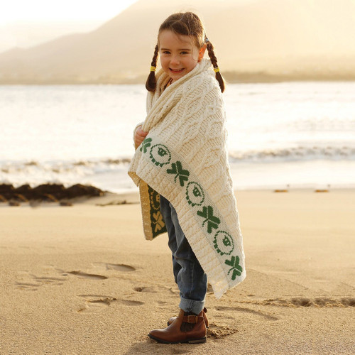 Comfy Irish Merino Wool Baby Blanket with Shamrock On Edges Shop On Keilys.com