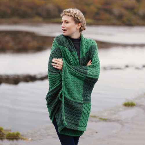 Patchwork Intarsia Irish Wool Throw Green Lifestyle On Keilys.com