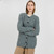 ML115-113 Ladies Traditional Aran Cardigan Misty Blue Color Front View Keilys.com